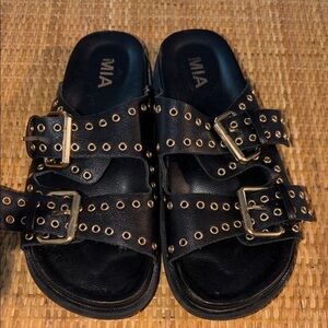 MIA Black Slides with Gold Accents